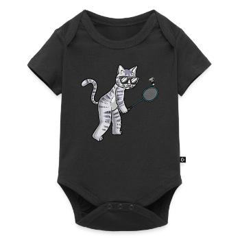 Funny badminton cat - Baby Premium short-sleeve bodysuit - black - Front