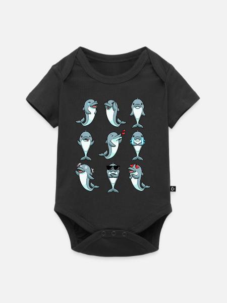 Delfin Emoticon - Baby Premium Kurzarmbody - Schwarz