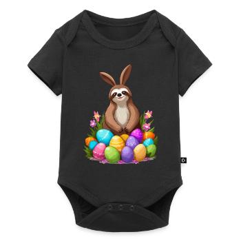 Lustiges Faultier Osterhase Süßes Osterdesign - Baby Premium Kurzarmbody - Schwarz - Vorne