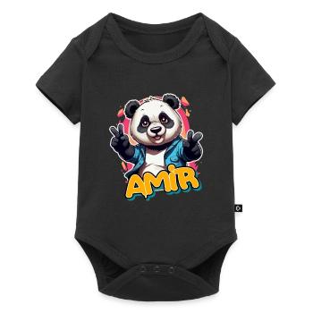 AMIR - Beau nom de garçon avec Cool Panda - Body à manches courtes Premium Bébé - noir - Devant