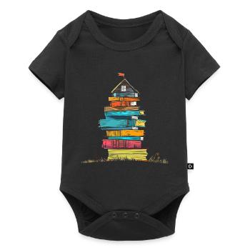 Buch Haus Kunstwerk Illustration Grafik Kunstwerk - Baby Premium Kurzarmbody - Schwarz - Vorne