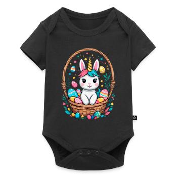 Lustiges Einhorn Osterhase Süßes Ostereinhorn - Baby Premium Kurzarmbody - Schwarz - Vorne