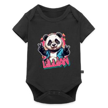 LILLIAN - Beau nom de fille avec Panda cool - Body à manches courtes Premium Bébé - noir - Devant