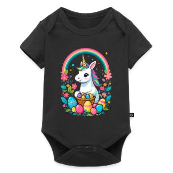 Lustiges Einhorn Osterhase Süßes Ostereinhorn - Baby Premium Kurzarmbody - Schwarz - Vorne