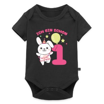 Ich bin schon 1 Hasen Geburtstags Kinder - Baby Premium Kurzarmbody - Schwarz - Vorne