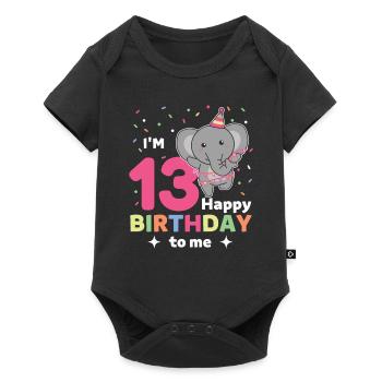 Elefant zum 13. Geburtstag für Kinder dreizehn - Baby Premium Kurzarmbody - Schwarz - Vorne