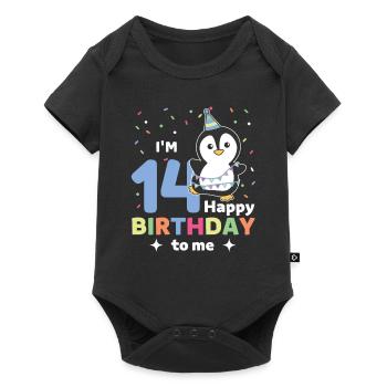 Penguin for 14th birthday for children fourteen - Baby Premium short-sleeve bodysuit - black - Front