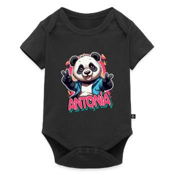 ANTONIA - Beau nom de fille avec Cool Panda - Body à manches courtes Premium Bébé - noir - Devant