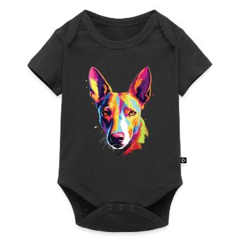Wasserfarben Farbenfroher Basenji - Baby Premium Kurzarmbody - Schwarz - Vorne