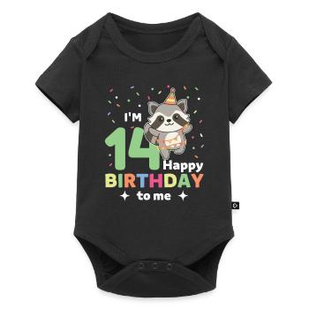 Raccoon for 14th birthday for children fourteen - Baby Premium short-sleeve bodysuit - black - Front