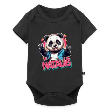 NATALIE - Beautiful Girl Name with Cool Panda - Baby Premium short-sleeve bodysuit - black - Front
