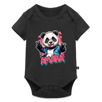 AMARA - Beautiful Girl Name with Cool Panda - Baby Premium short-sleeve bodysuit - black - Front