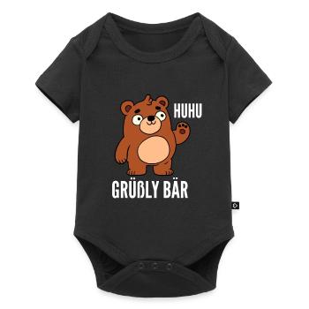 Huhu Grüßly Bär - Baby Premium Kurzarmbody - Schwarz - Vorne