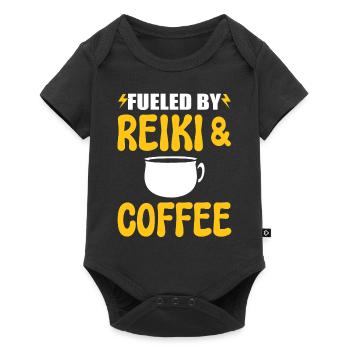 Reiki und Kaffee Kaffeeliebhaber - Baby Premium Kurzarmbody - Schwarz - Vorne