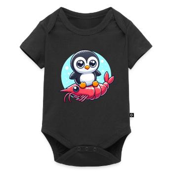 Pinguin reitet auf Shrimp - Baby Premium Kurzarmbody - Schwarz - Vorne
