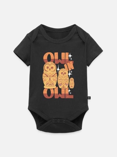 Eulen-Matrjoschka - Baby Premium Kurzarmbody - Schwarz