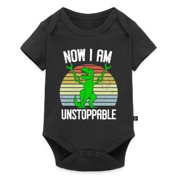 Rétro Maintenant je suis imparable Drôle T-Rex Dinosaure - Body à manches courtes Premium Bébé - noir - Devant