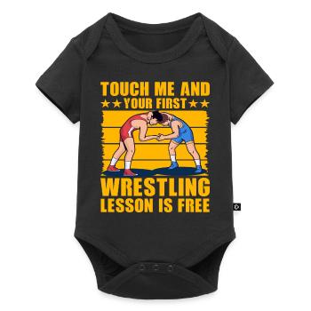 Touch me and your first Wrestling lesson is free - Baby Premium short-sleeve bodysuit - black - Front