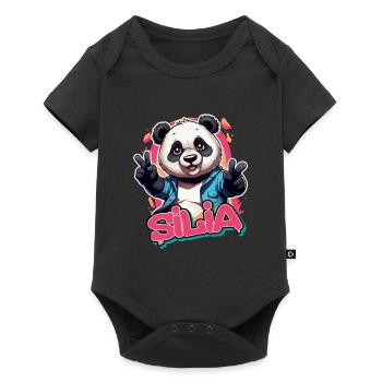 SILIA - Beau nom de fille avec Cool Panda - Body à manches courtes Premium Bébé - noir - Devant