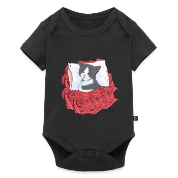 Katze Katzen Blumen - Baby Premium Kurzarmbody - Schwarz - Vorne