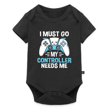 I Must Go My Controller Needs Me Gamer - Baby Premium Kurzarmbody - Schwarz - Vorne