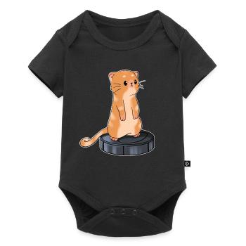 Cat with Robot Vacuum Cleaner - Baby Premium short-sleeve bodysuit - black - Front