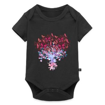arbre, printemps, insectes, papillons, nature - Body à manches courtes Premium Bébé - noir - Devant