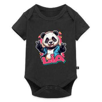 LIA - Beau nom de fille avec Cool Panda - Body à manches courtes Premium Bébé - noir - Devant