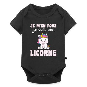 Je m'en fous je suis une licorne - süßes Einhorn - Baby Premium Kurzarmbody - Schwarz - Vorne