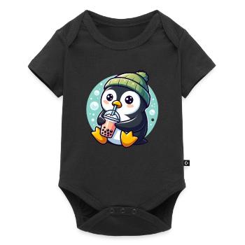 Le pingouin aime le thé à bulles - Body à manches courtes Premium Bébé - noir - Devant
