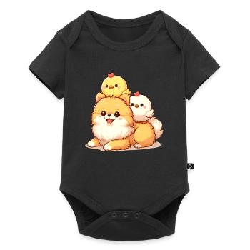 Cute chick on a Pomeranian - Baby Premium short-sleeve bodysuit - black - Front