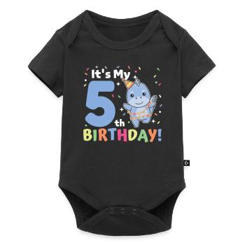 Dino for 5th birthday children five years old - Baby Premium short-sleeve bodysuit - black - Front