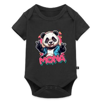 MONA - Schöner Mädchen Name mit coolem Panda - Baby Premium Kurzarmbody - Schwarz - Vorne