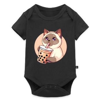 Chat siamois ayant du thé à bulles - Body à manches courtes Premium Bébé - noir - Devant