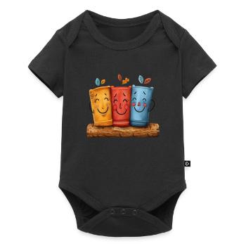 Lächelnde Tassen Trio in Herbstfarben - Baby Premium Kurzarmbody - Schwarz - Vorne