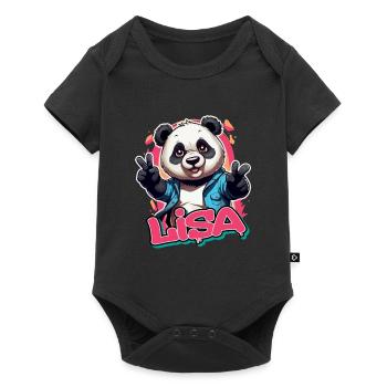 LISA - Beautiful Girl Name with Cool Panda - Baby Premium short-sleeve bodysuit - black - Front