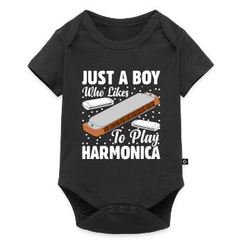 Just A Boy Who Likes To Play Harmonica - Harmonica - Baby Premium Kurzarmbody - Schwarz - Vorne