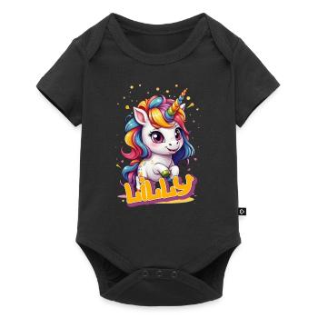 LILLY - Beautiful girl name with cute unicorn - Baby Premium short-sleeve bodysuit - black - Front