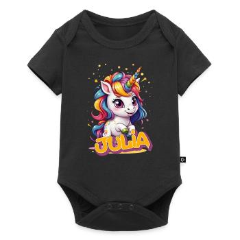 JULIA - Schöner Mädchen Name mit süßem Einhorn - Baby Premium Kurzarmbody - Schwarz - Vorne