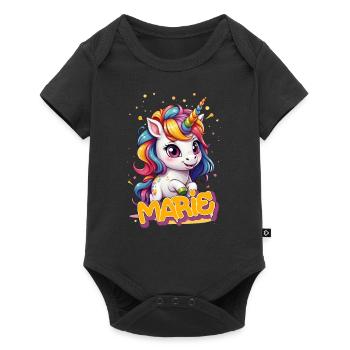 MARIE - Beau prénom de fille avec une jolie licorne - Body à manches courtes Premium Bébé - noir - Devant