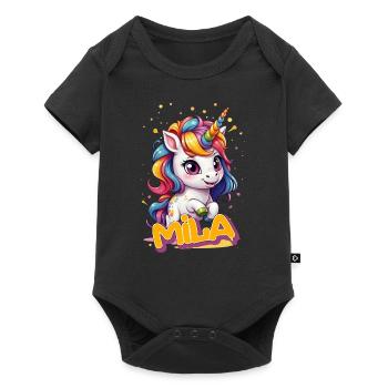 MILA - Beau nom de fille avec une jolie licorne - Body à manches courtes Premium Bébé - noir - Devant