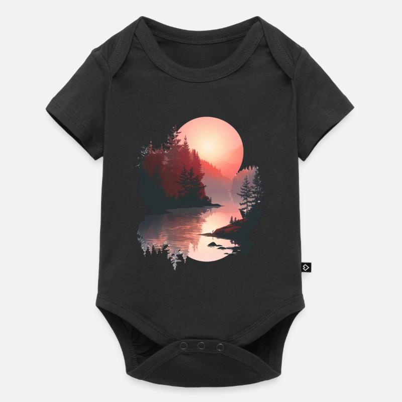 Coucher de soleil, Réflexion, Forêt, Scène - Body à manches courtes Premium Bébé - noir
