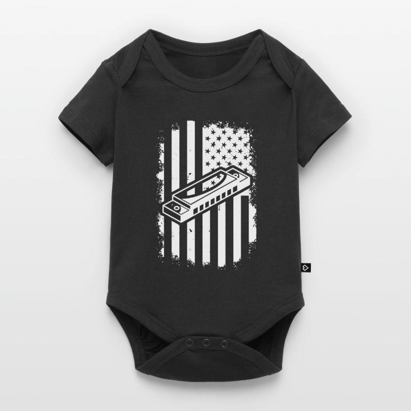 Harmonica US Flag Harmonica Musician Harmonica Ins Baby Premium Kurzarmbody
