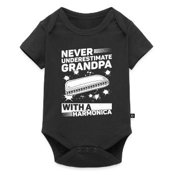 Never Underestimate Grandpa With A Harmonica Playe - Baby Premium Kurzarmbody - Schwarz - Vorne