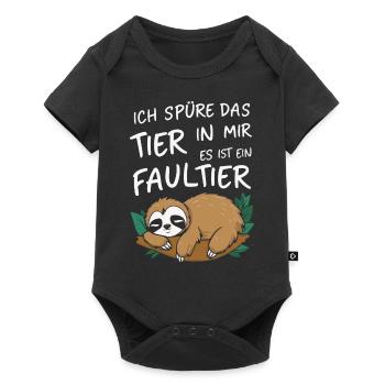 Faultier Faultiere Tier Schlafen Faul - Baby Premium Kurzarmbody - Schwarz - Vorne