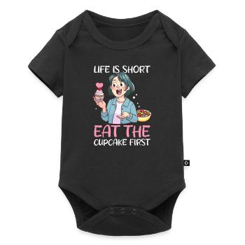 La vie d’un amateur de cupcakes est courte, mangez d’abord le cupcake - Body à manches courtes Premium Bébé - noir - Devant