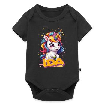 IDA - Beautiful Girl Name with Cute Unicorn - Baby Premium short-sleeve bodysuit - black - Front