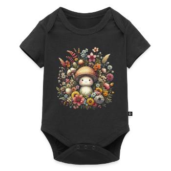 Champignon sucré Cottagecore avec des fleurs colorées - Body à manches courtes Premium Bébé - noir - Devant