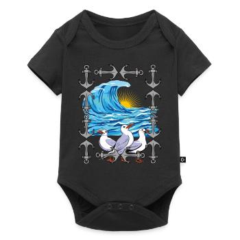 Mouettes, Mouette, Vagues, Mer, Océan, Côte - Body à manches courtes Premium Bébé - noir - Devant