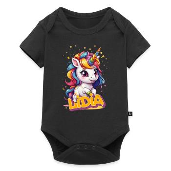 LIDIA - Beau prénom de fille avec une jolie licorne - Body à manches courtes Premium Bébé - noir - Devant